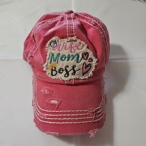 Pink Womens Cap with Embroidered Design
